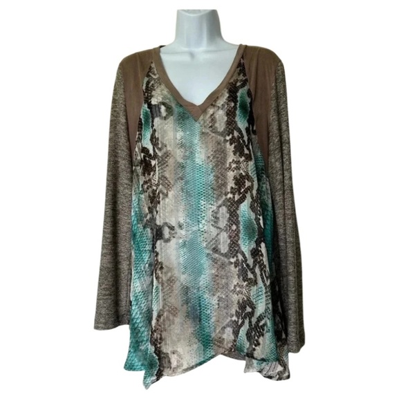 Citron Poeme snake print silky sweater top v neck long sleeve excellent Size XL - Picture 1 of 8